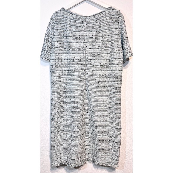 St. John Collection ‘Riana’ Tweed Fringe Split-neck Mint Green & Blue Dress - Picture 11 of 16